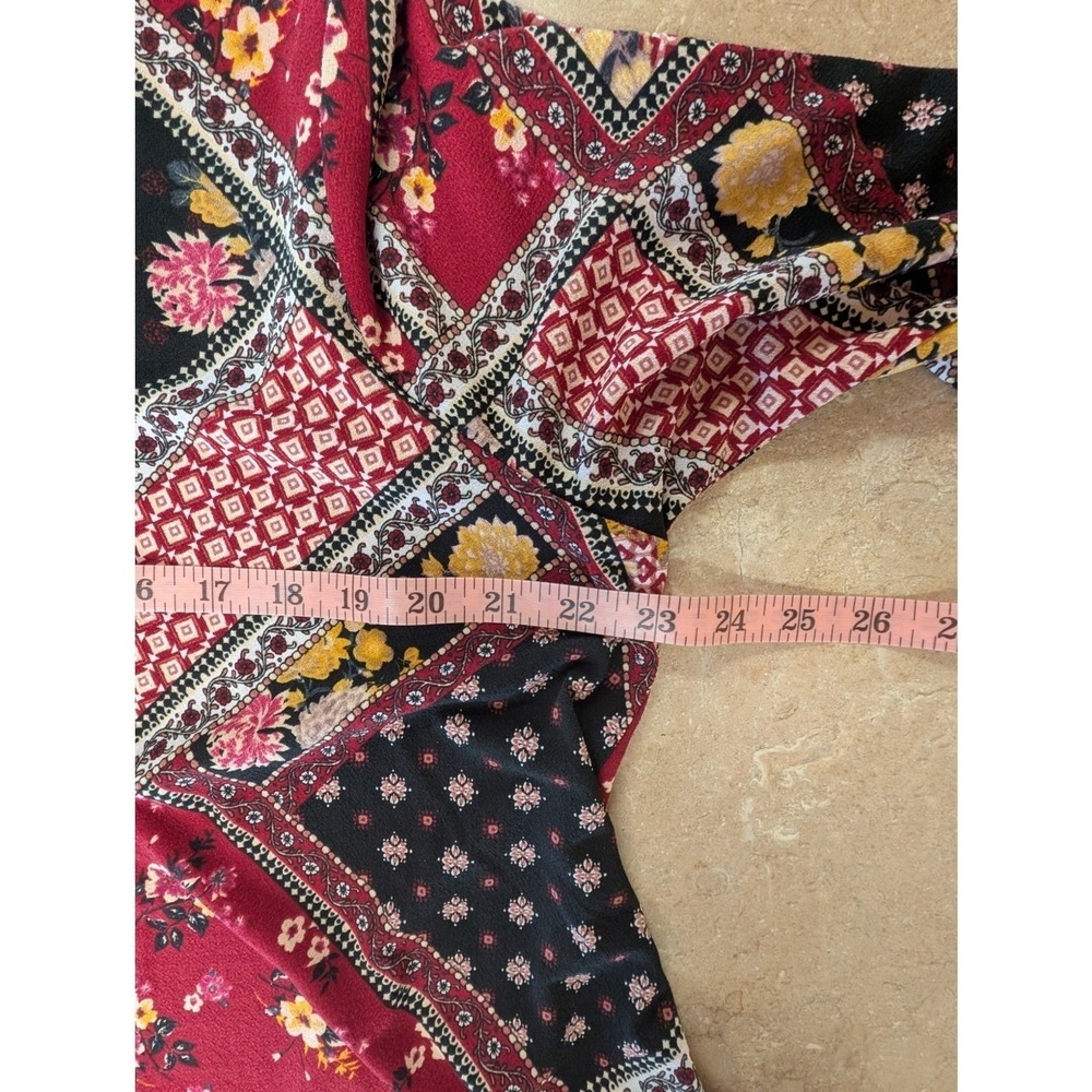 Boho Patchwork Floral Tunic Top Burgundy Mixed Print Flowy Blouse 1X - Picture 8 of 10